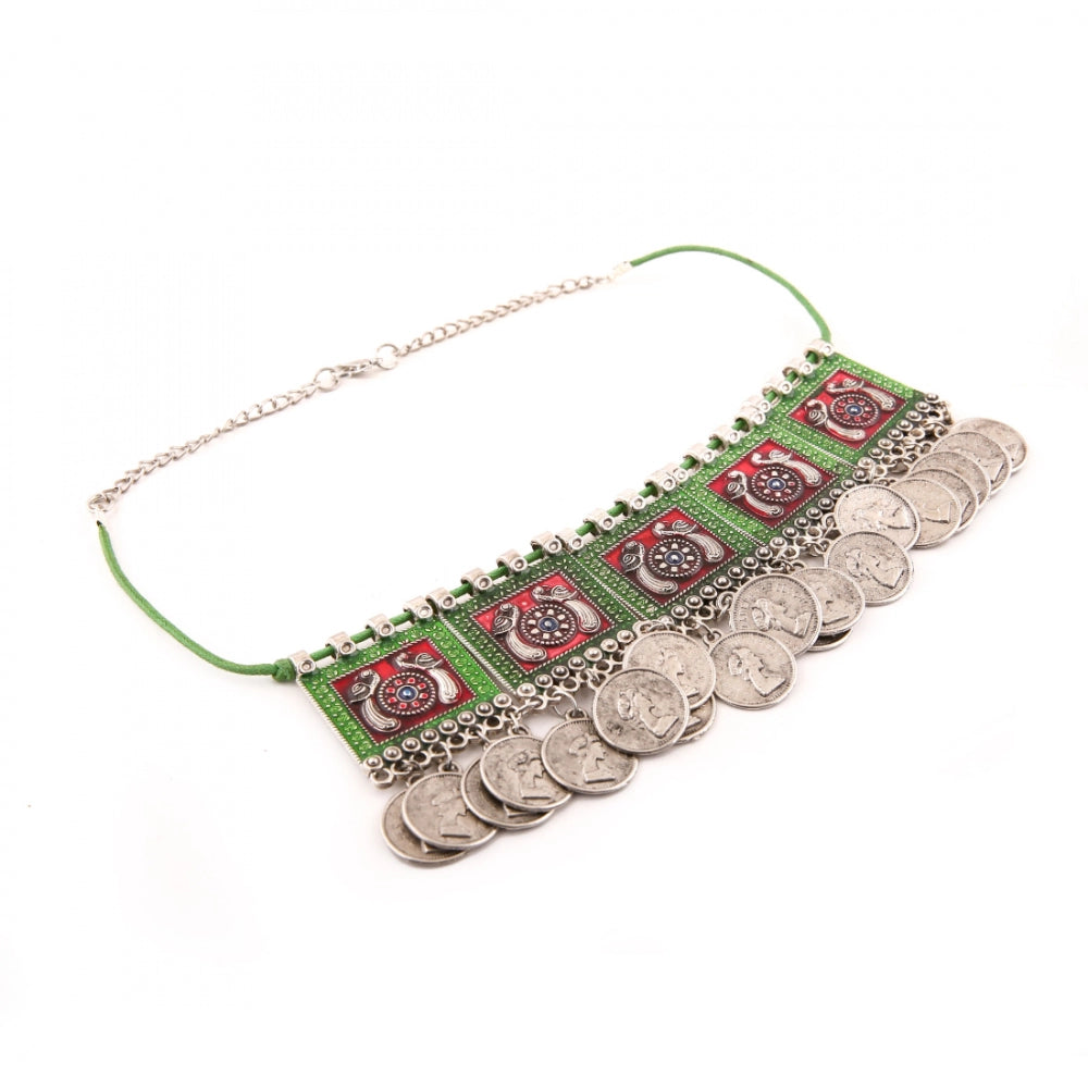 Oxidised Silver Plated Meena Work Choker Necklace - GillKart