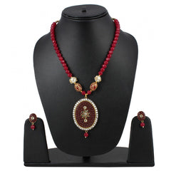 Stylish Maroon Golde Plated Traditional Kundan Necklace Set with Earrings - GillKart