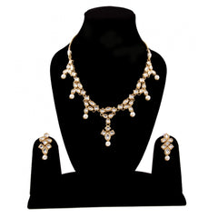 Designer Pearl Gold Plated Kundan Necklace Set - GillKart