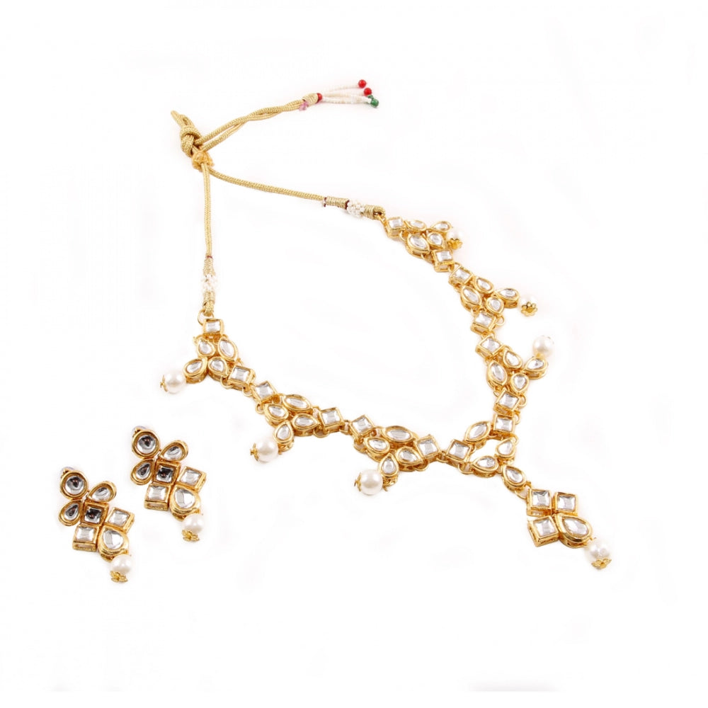 Designer Pearl Gold Plated Kundan Necklace Set - GillKart