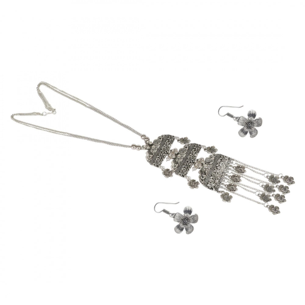 Designer German Silver Oxidized Necklace Set with Earrings - GillKart