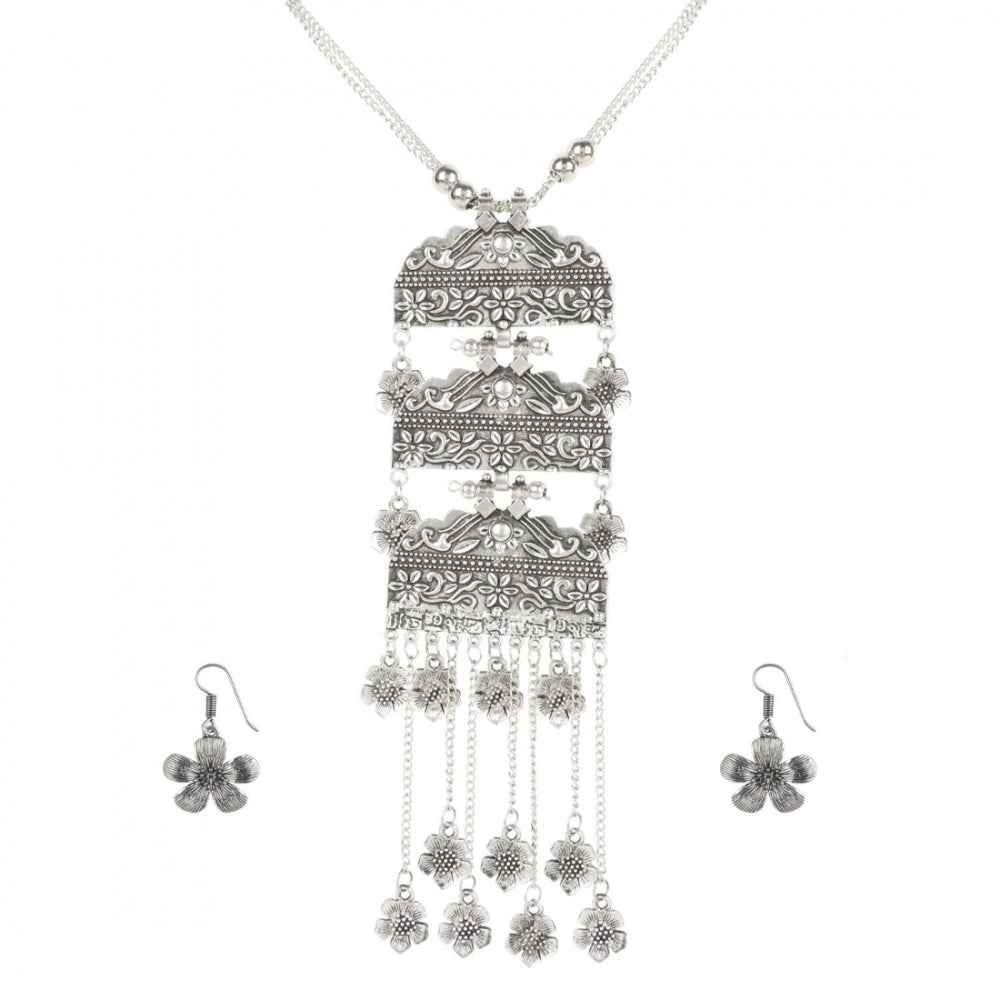 Designer German Silver Oxidized Necklace Set with Earrings - GillKart