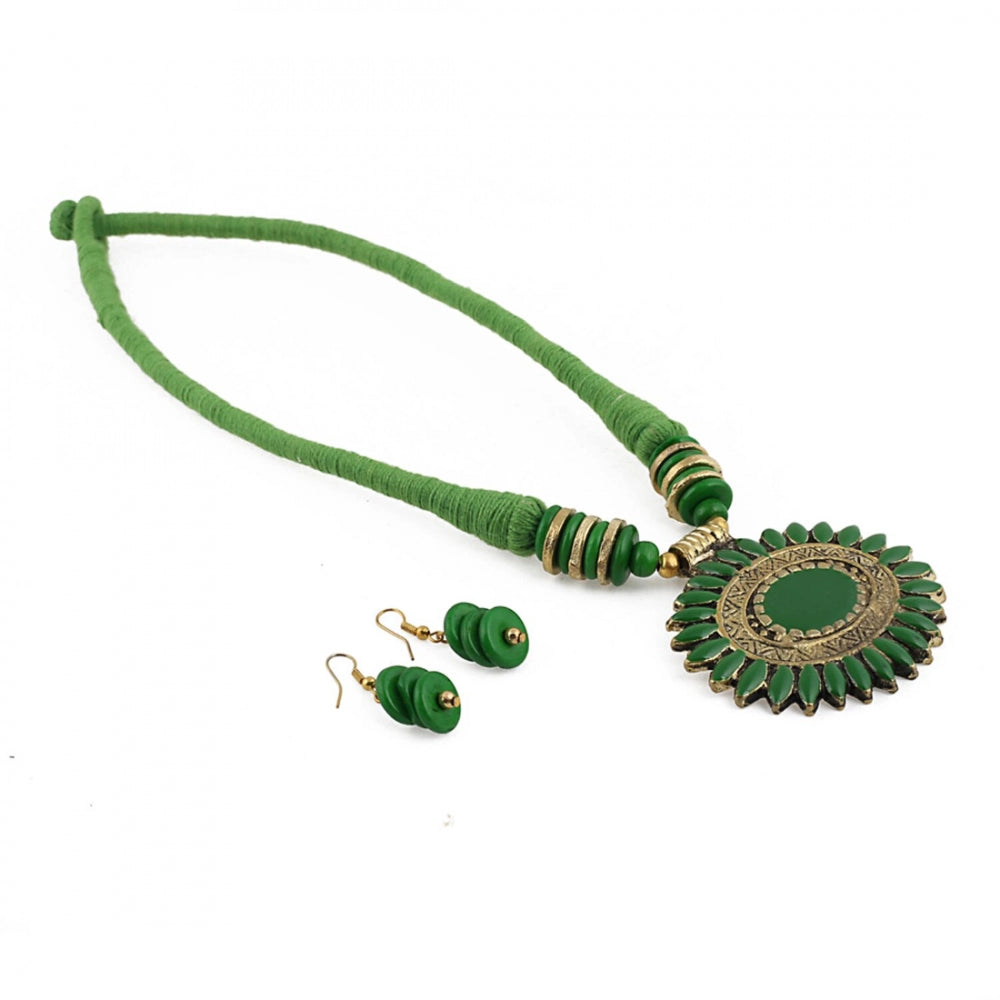 Green Color Designer Tibetan Style Fashion Necklace set - GillKart