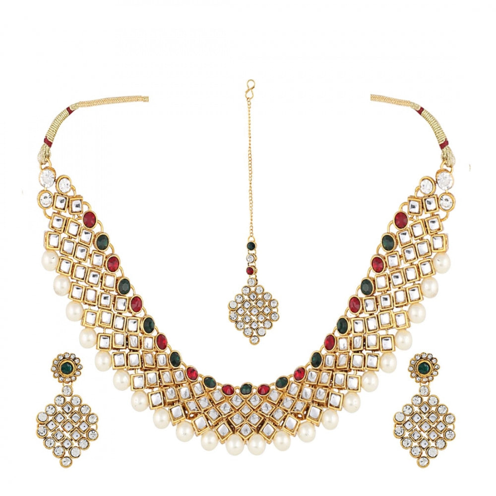 Gold Plated Kundan Jewellery Necklace Set With Earrings - GillKart