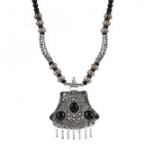 Tibetam Silver and Black Acrylic Beads Necklace - GillKart