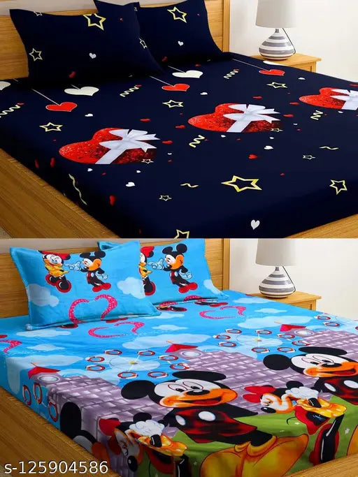 PLEDGE CREATIONS 3D KING SIZE KIDS COMBO PACK OF 2 BEDSHEET FOR DOUBLE BED WITH 4 PILLOW COVERS