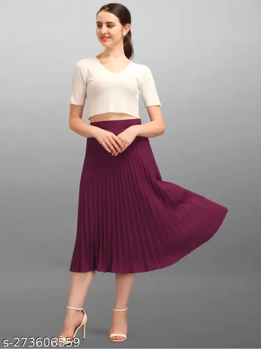 Women's Classic Stretchy All Time Trendy Pleated Skirt,Casual Glamarous Women Western Skirts