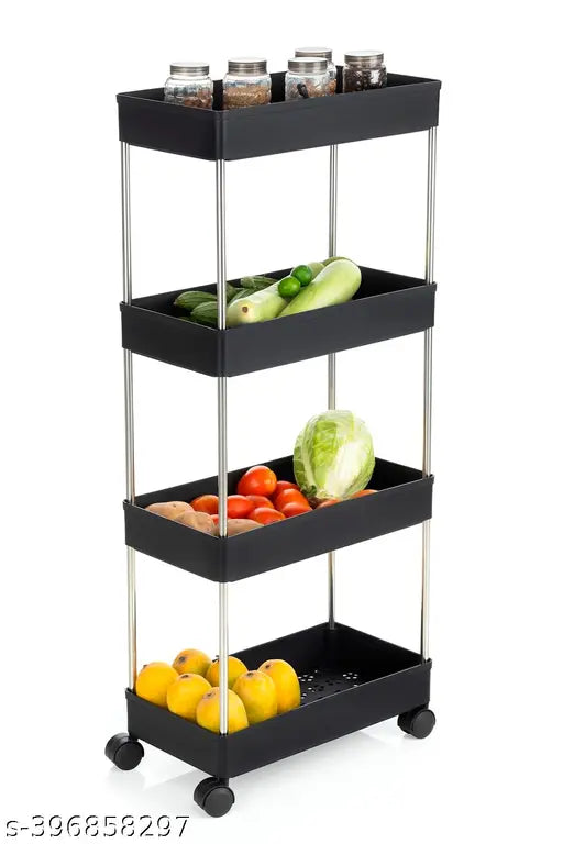 ELIGHTWAY MART Vegetable Kitchen Trolley Plastic ( Shelve-4/BLACK )