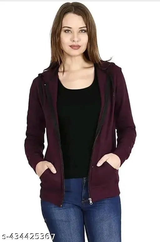 Stylish fleece wine plane zipper hoodies for women/girls