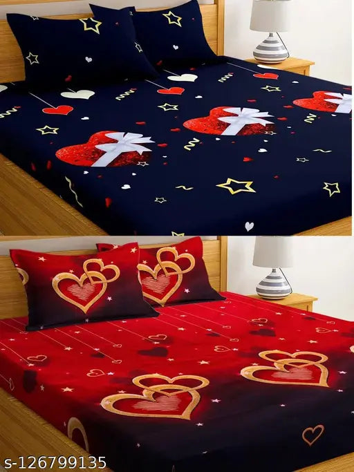 3D KINGSIZE DOUBLE BEDSHEETS COMBO PACK OF 2 WITH 4 PILLOW COVERS