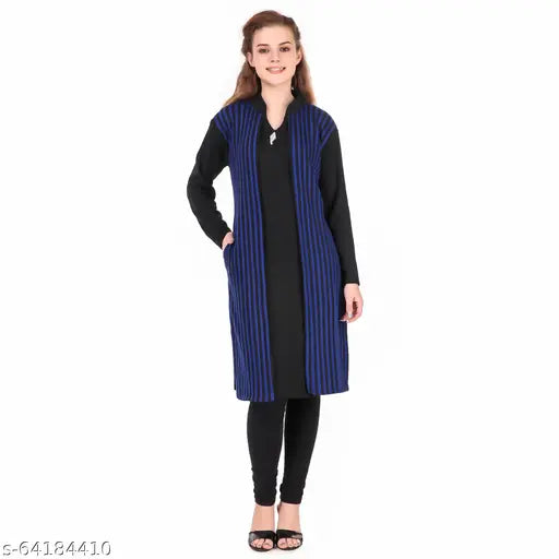 Women's Shrug Kurti Solid Blue Woollen Kurti