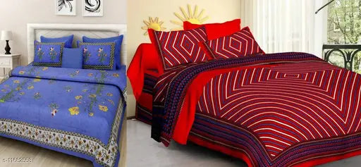 Rajasthani Jaipuri Printed Double Bed Bedsheet Combo Pack 2 Bedsheet with 4 Pillow Cover