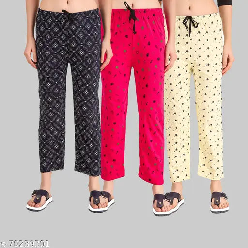 Women`s Comfortable & Regular Fit Women Pyjama Sleep Wear Lounge Pant Multicolore For Women & Girls (Pack Of 3)