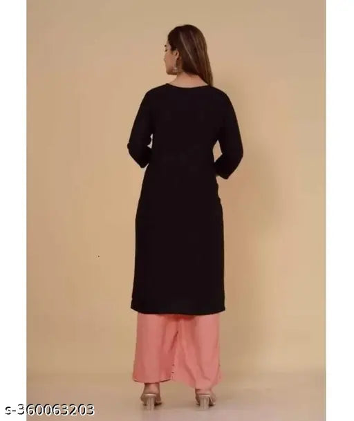 "" Trending Samba Beautiful PEACH AND BLACK Embroided work From Jaipur track Kurta With Embroided work BotamWear Dress Foe Women" (Peach ,Pink :: Black )