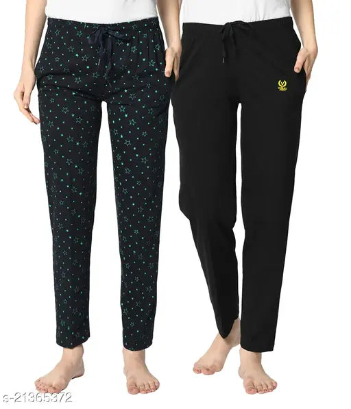 Vimal Jonney Women's Solid Straight Black Pyjamas and Lounge Pants (Pack of 2)