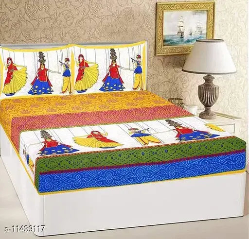 Rajasthani kathputli print Double Bed BedSheet with 2 Pillow Cover