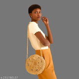 MALVOLIO 10 inch Diameter Stylish Handmade Natural Jute Bag For Ladies-(Beige Colour)