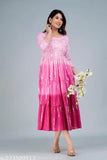 Women Pink Colour Cotton Lurex Dyed Ombre Anarkali Gown