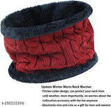 EliteX Premium Universal Snow Proof Red Fur Wool Knitted Beanie Cap with Neck Muffler With Thick Fleece for Men/Women