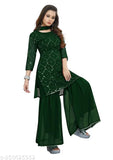 Women's Georgette Embroidery Sharara Salwar Suit Set Stitched Ready to Wear