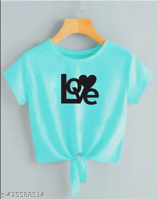 Sea Green Crop Top & T-Shirt for Women Love Gola Printed