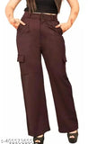 |Women Premium Cotton Wide Leg 4 Pocket Cargos/Trousers | Relaxed Fit Cargo Pants with Insert Pocket