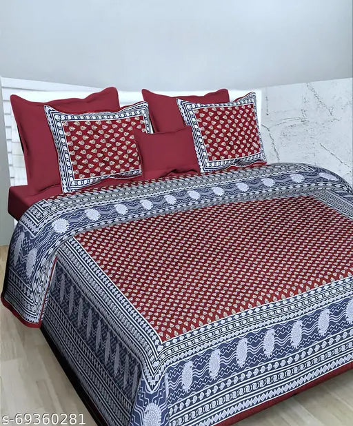 Jaipuri 100 % Cotton Double Bedsheet for Queen Size Bed with 2 Pillow cover