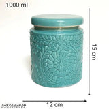 Ceramic Floral Jar Green Set | Ceramic Martban | Achar barni 900 ml (Green, Set of 2)