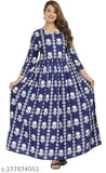 Chaitanya Products New Stylish Rayon Floral Printed Blue Three Quarter Sleeve Anarkali Kurti For Women