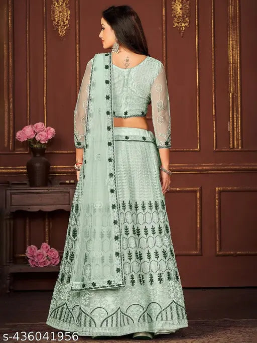 KOUTQI Mahima Letest Trendy Design Ari Work Embridered Free Size Lehenga Choli Up to 2XL With Unstitched Blouse Piss/Sleeve, And Dupatta/Designer Lehenga /Wedding Lehenga/banarasi lehenga/embroidery lehenga.