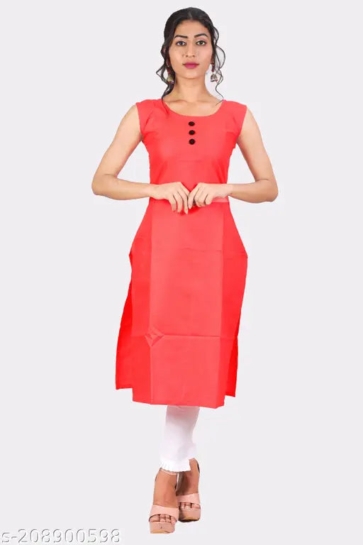 Beatrix Fashion Women Solid Cotton Slub Straight Kurta