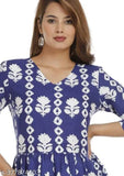 Chaitanya Products New Stylish Rayon Floral Printed Blue Three Quarter Sleeve Anarkali Kurti For Women