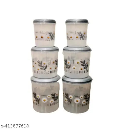 Hoatzin 6 Pcs Plastic Container set with beautiful design ( 12KG , 8KG , 6KG , 3KG , 2KG , 1KG Mixer Grocery Container - Grey)