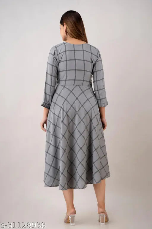 Kapadia Fancy Long Grey Color Checks Kurti (Party Wear)