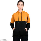 Chanda Khuba Women's Mustard Orange & Black Sweatshirt Full Sleeve Kangaroo Pocket Pullover hoodies - CKHD-G-07-01