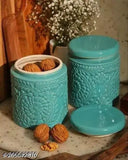 Ceramic Floral Jar Green Set | Ceramic Martban | Achar barni 900 ml (Green, Set of 2)