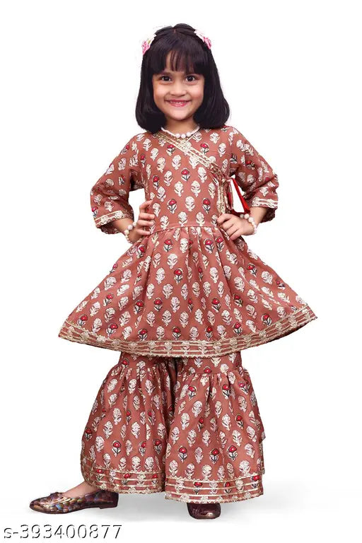 Queenpinenterprise Festive Collection Orange Pants Kurta Set for Girl