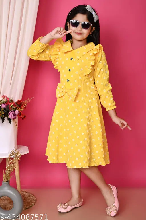 FROCK WESTERN Girls Midi/Knee Length Party/Festive/Wedding Dress/CASUAL DRESS (FULL Sleeve) CALF LENGTH , COLLAR DRESS