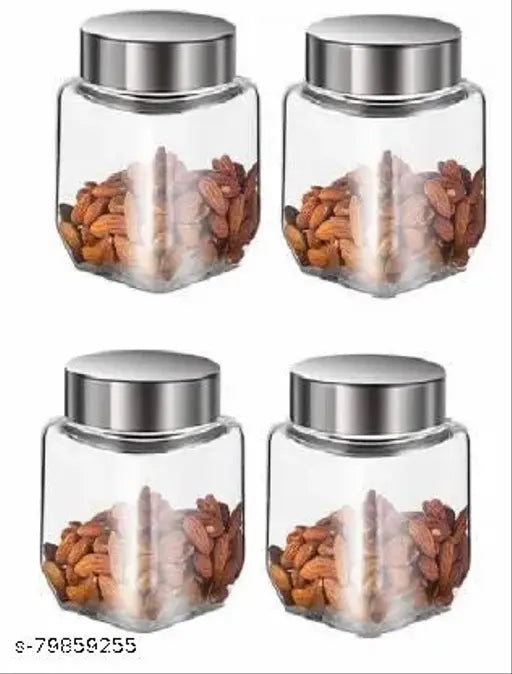 CROCO JAR Kitchen Glass Jars And Container PACK OF 6 Pickle Cereal grocery JAR - 800 ml Glass Cereal Dispenser (Pack of 6, Silver)