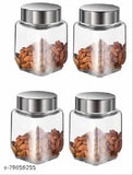 CROCO JAR Kitchen Glass Jars And Container PACK OF 6 Pickle Cereal grocery JAR - 800 ml Glass Cereal Dispenser (Pack of 6, Silver)