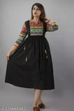 Women's Printed Rayon Long Black Anarkali Kurta