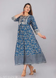 Women's fashion Rayon printed blue Anarkali kurta/Gown Kurtis