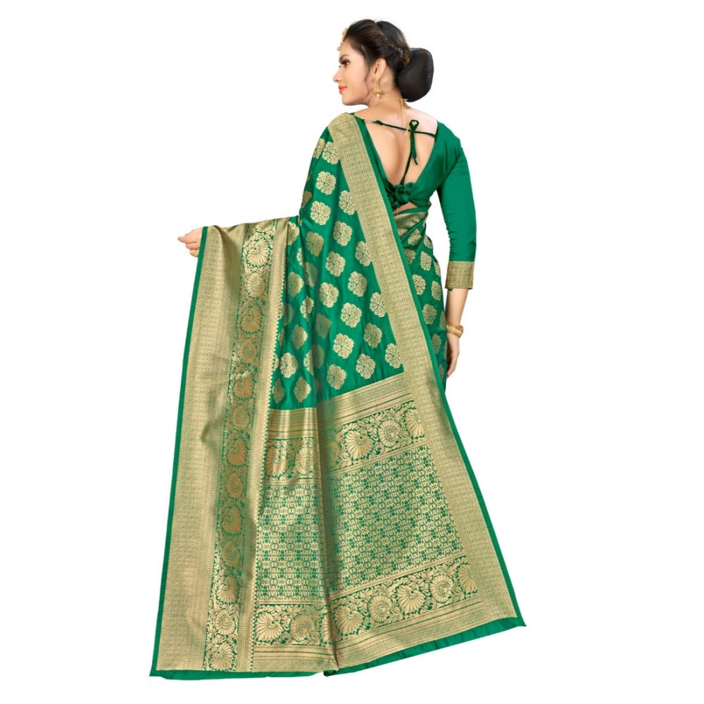 Women's Banarasi Silk Saree (Green, 5-6mtrs) - GillKart