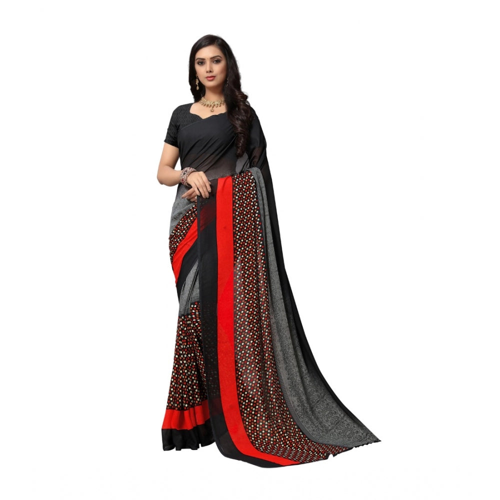 Women's Georgette Saree(Black,5-6 Mtrs) - GillKart