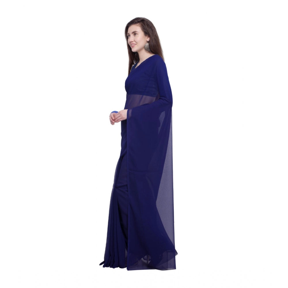 Women's Dyed Saree(Dark Blue,5-6 Mtrs) - GillKart