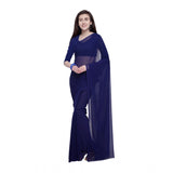 Women's Dyed Saree(Dark Blue,5-6 Mtrs) - GillKart