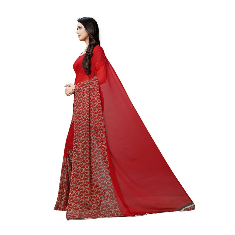 Women's Georgette Saree(Red,5-6 Mtrs) - GillKart