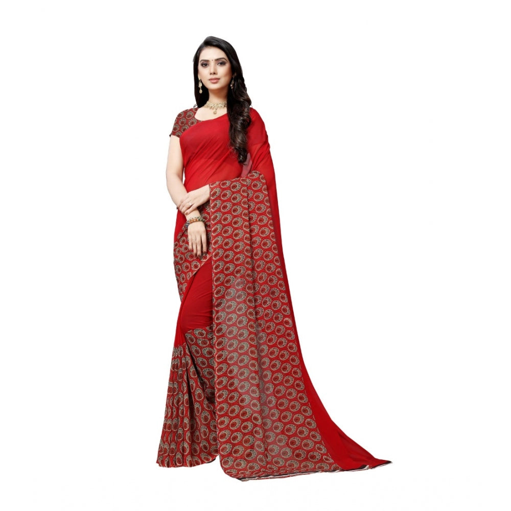 Women's Georgette Saree(Red,5-6 Mtrs) - GillKart