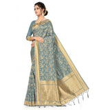 Women's Banarasi (Spun Cotton) Saree (Grey,5-6 Mtrs) - GillKart