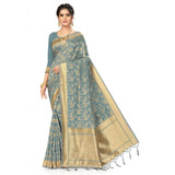 Women's Banarasi (Spun Cotton) Saree (Grey,5-6 Mtrs) - GillKart